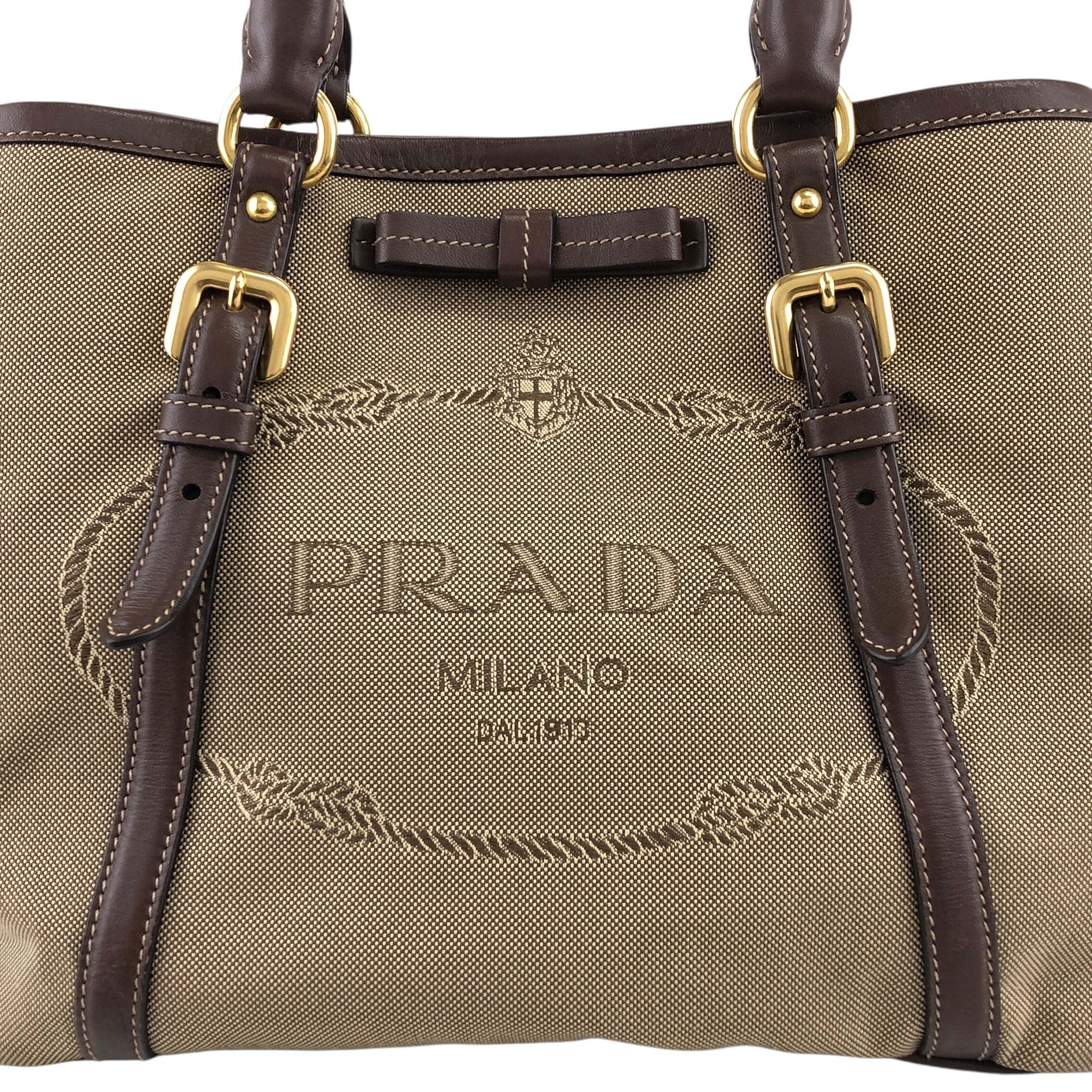 PRADA プラダ トートバッグ ブラウン ロゴ ジャガード vintage