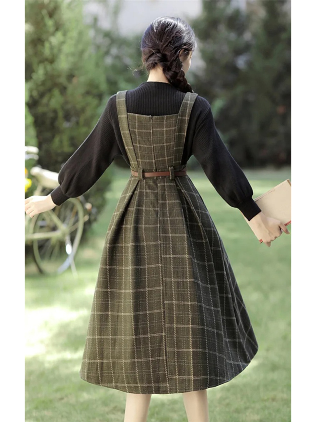 【0221】Knit Check Jean Skirt Long Sleeve 2 Piece Set