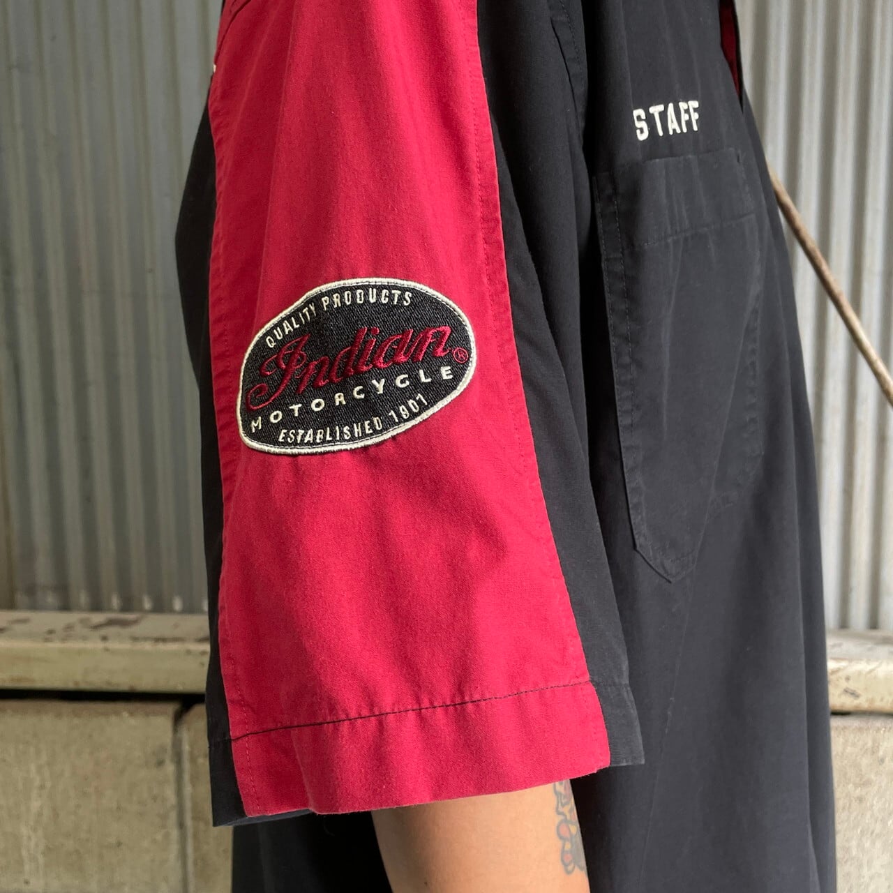 Indian MOTORCYCLE 企業ロゴ刺繍 バックプリント 半袖ワークシャツ