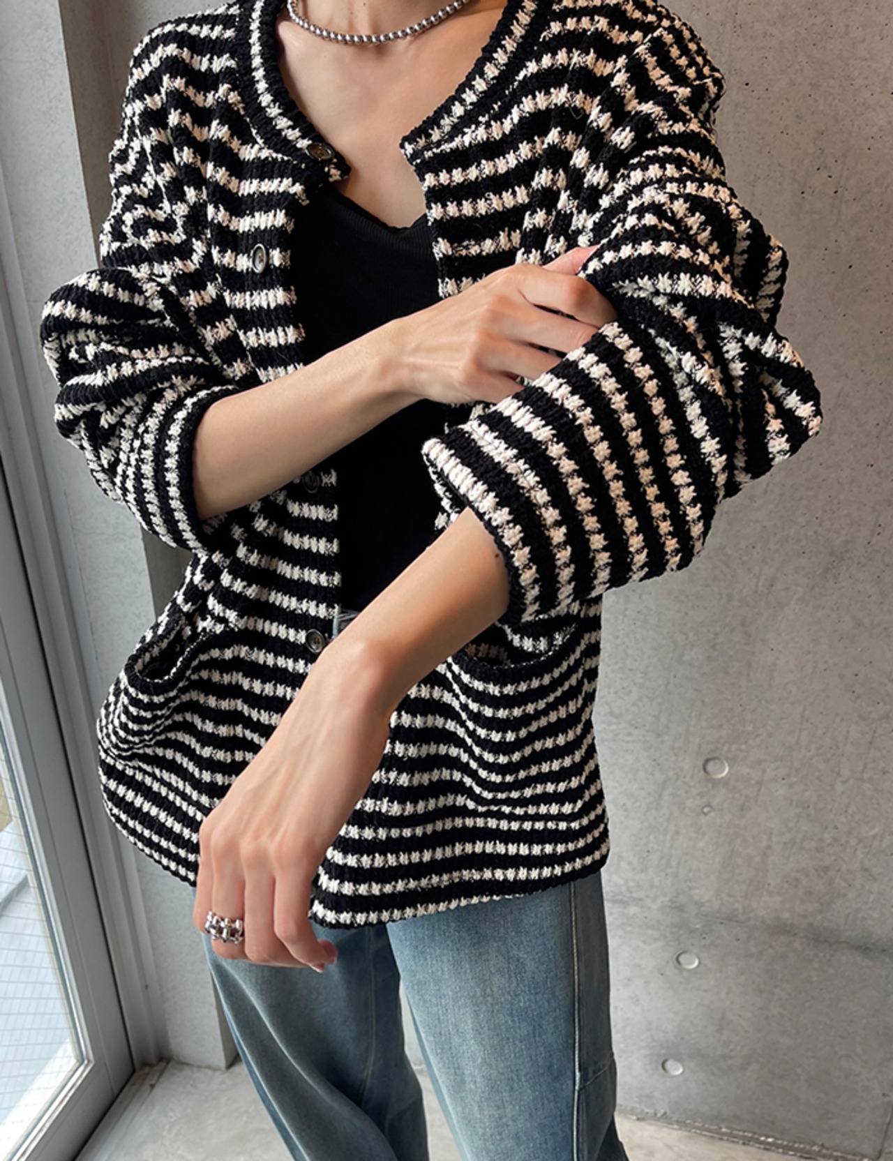 【新作5％OFF・3日間】Stripe Knit Cardigan_onecolor