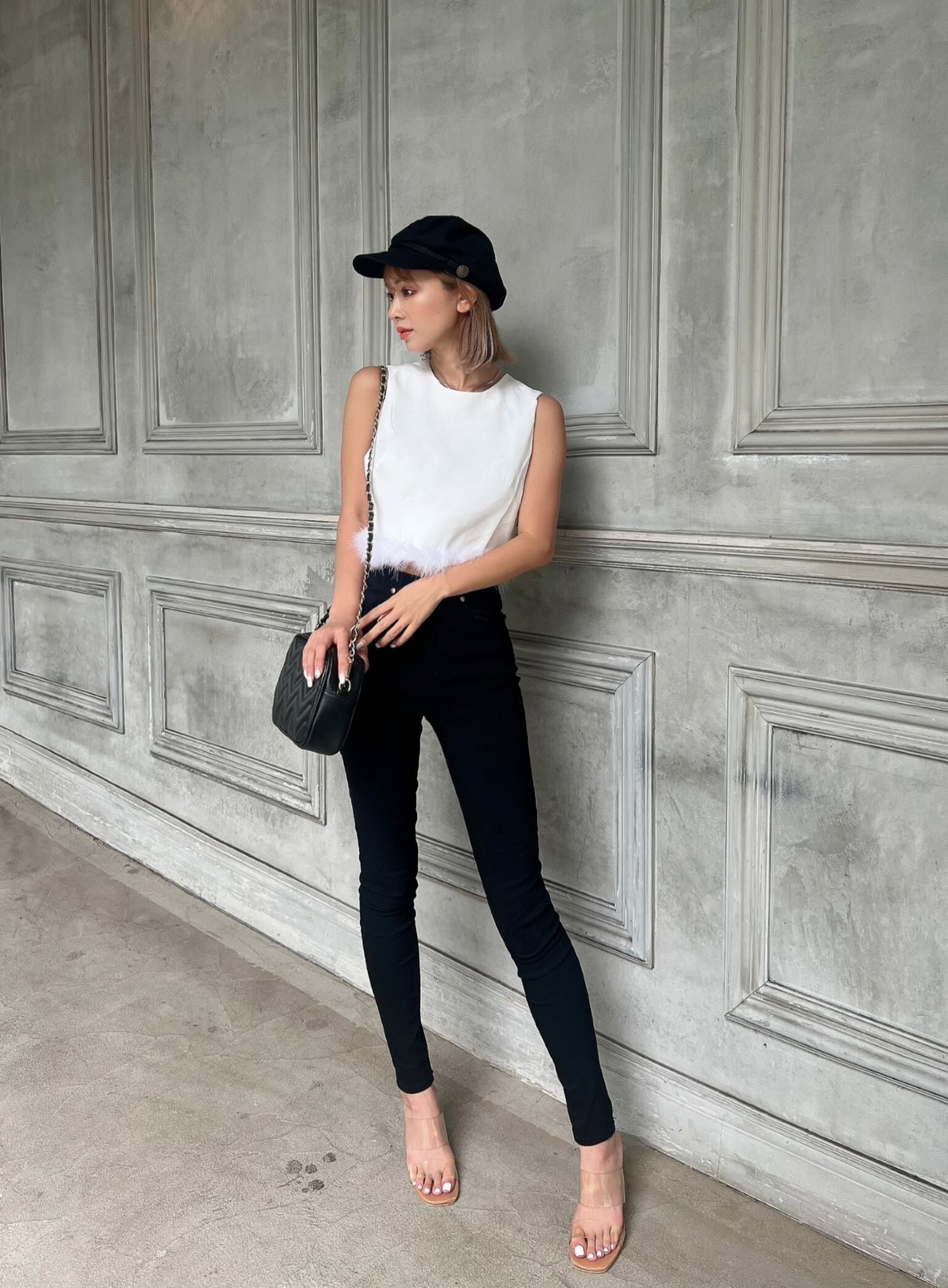 即納】ホワイトフェザーノースリーブトップス T40 | L-clothes