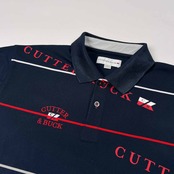 CUTTER&BUCK カッターアンドバック ゴルフ ロゴ入り ボーダー柄 半袖 ポロシャツ サイズ L /メンズ/ネイビー