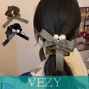 シュシュ ヘアゴム パール リボン 韓国 ヘアアクセサリー サテン まとめ髪 髪飾り ヘアアレンジ オフィスカジュアル 光沢 大人可愛い 女子会 パーティー ヘアアクセサリー  VEZY ベジー  ItemNo.【18888673】