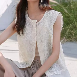 スリーブレスホワイトステッチレースベスト U0549