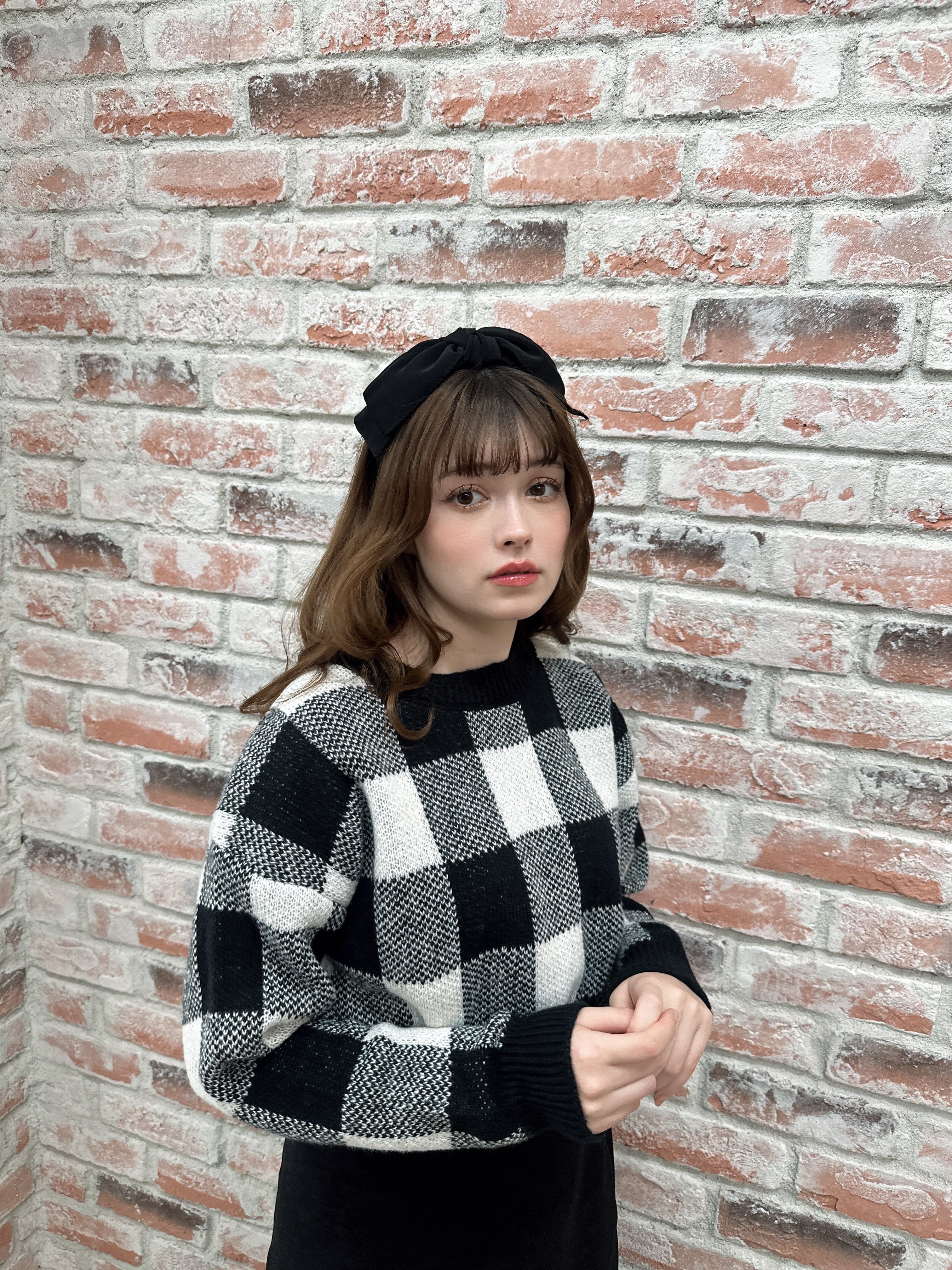 【LAST2】girly check knit