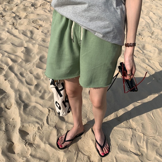 グリーンカジュアルショーツ サマーギャザーパンツ 薄手ルーズ 夏物 ブルマー モンロー41287954332