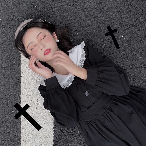 ✞ シスター風ダークレースワンピースドレスOP ♥カワイイ♥ ロング レトロ ✞ゴスロリ SM ミリ 甘ロリ クラロリ 和ロリ エレガント 黒ロリ 姫ロリ 華ロリ BB-BB3905537