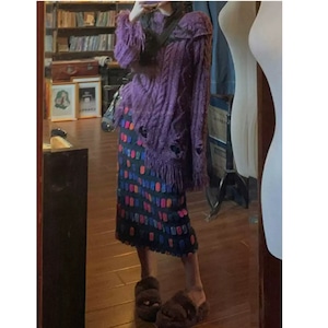 colorful square design skirt <sk101730>