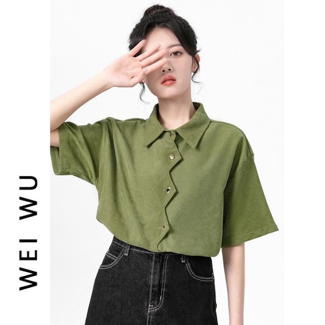 【WEIWUシリーズ】★シャツ★ トップス デザイン性有り レディース 半袖 ファッション S M L グリーン 緑