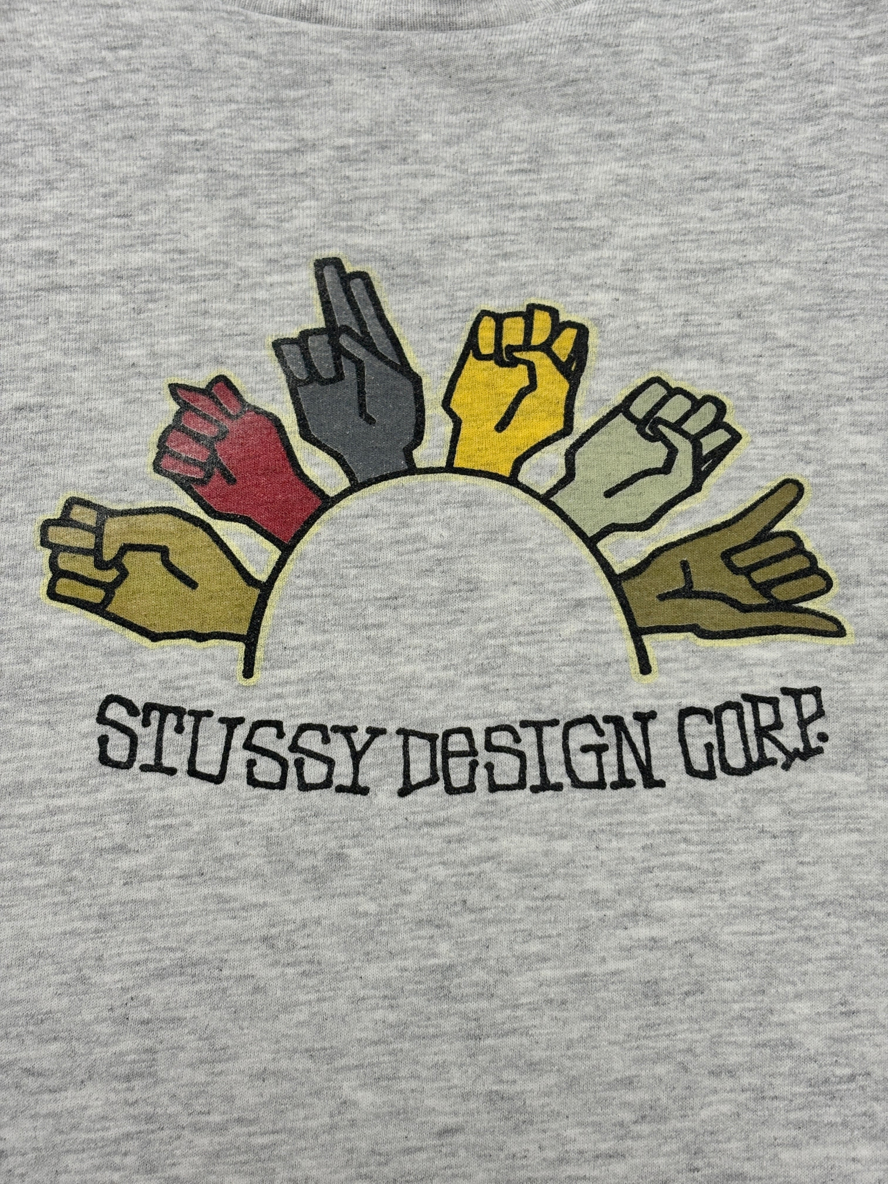 90s OLD STUSSY/Sign Language print Tee/USA製/黒タグ/M/手話プリント