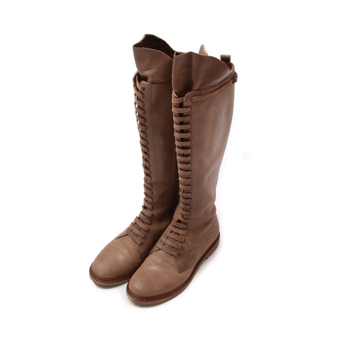 MM6 LaceUpCombatLeatherBrownLongBoots