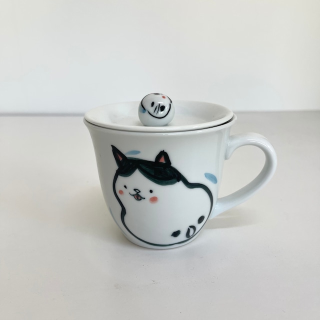 【波佐見焼】マグカップ　くろ猫　蓋つき【tomofac】