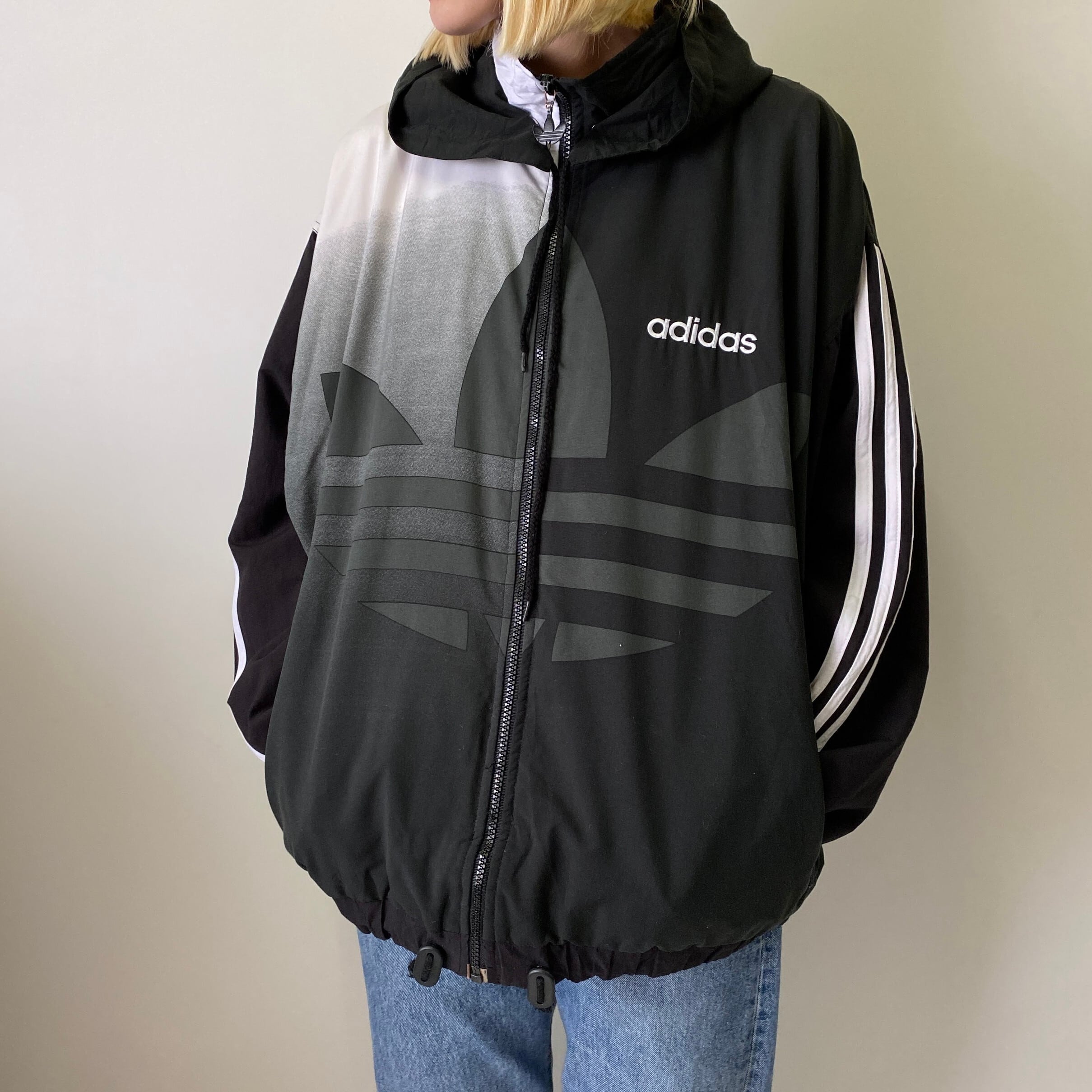 00年代 adidas アディダス ジャージ トレフォイル ロゴプリント フード 