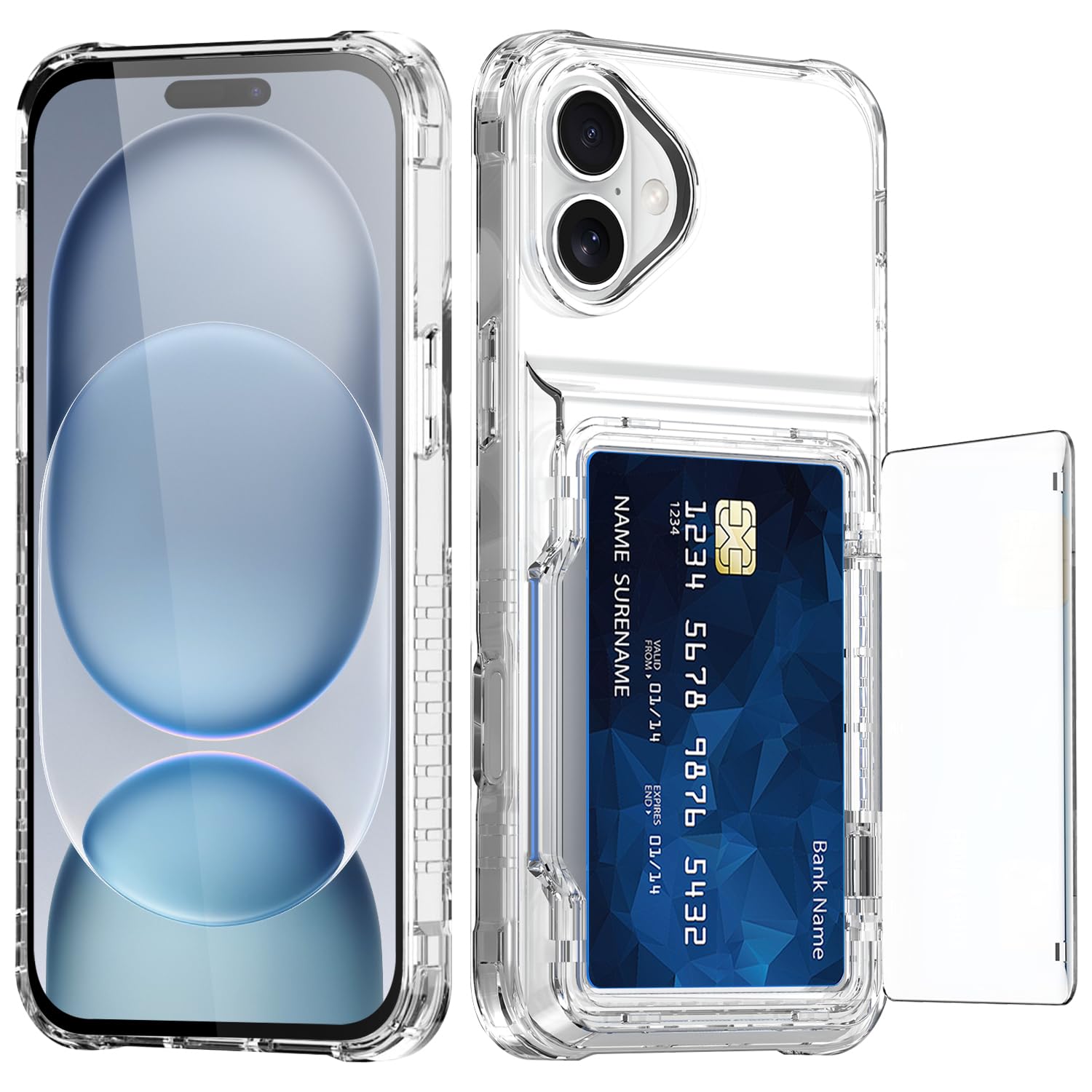 対応 iPhone 16 ケース クリア カード収納 TPU+PC二重構造 米軍MIL規格 耐衝撃 落下防止
