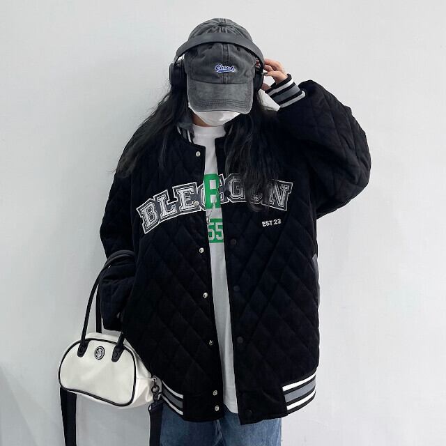 スタジャン レディース アウター メンズライク キルティング かっこいい カジュアル ストリート ブラック/ブルー/グリーン M/L/XL/2XL