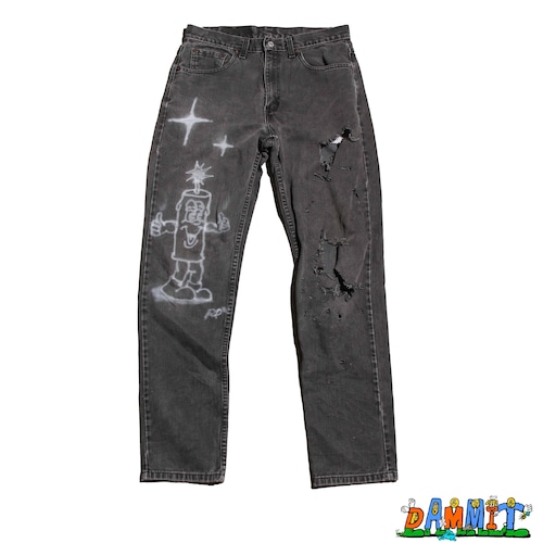 [RYOTADAIMON] BeautifulDynamite Airbrushed/ Levi’s512 DamageBlackDenimPants