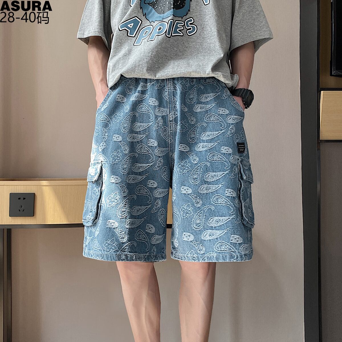 Flowerデザイン ショーツ ルーズカジュアルパンツ サマー ストリート 大きめサイズ 夏物 ブルマー フラワーデザイン ASURAプラスサイズメンズ30667499121