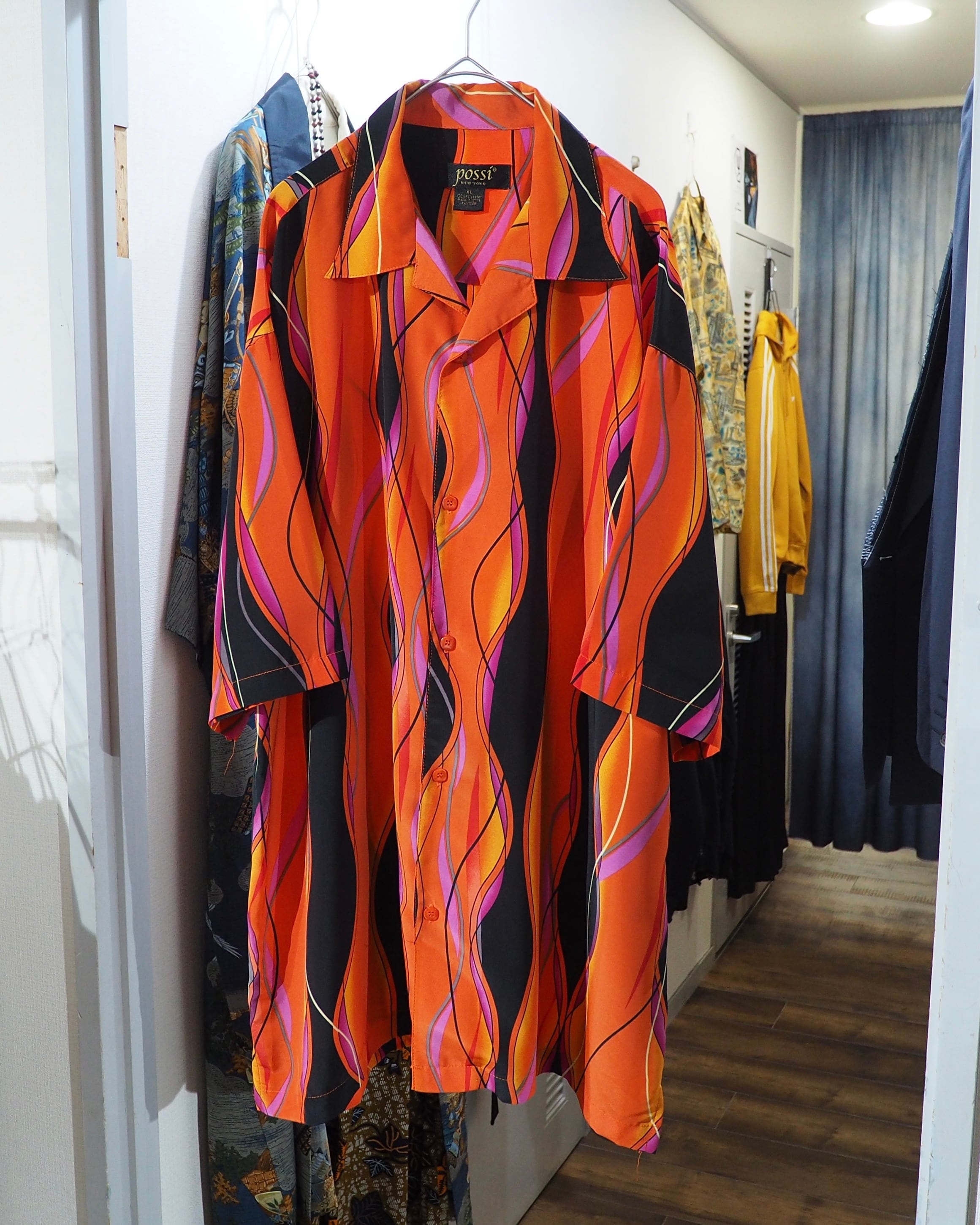 ” 畝り ” Undulation all Over pattern vintage Drape loose Open collar Shirt