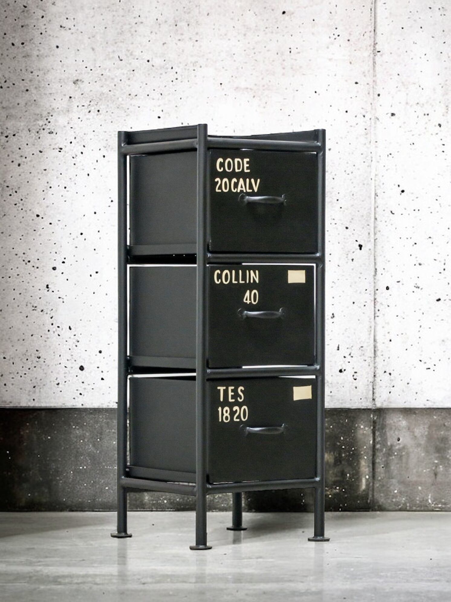 VERTICAL 3 DRAWERS CHEST - BLACK / 縦型 アイアンチェスト 3杯 