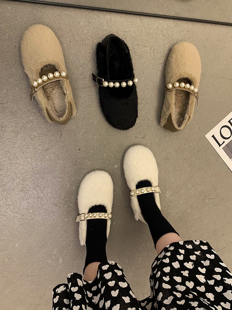 ファーレディーススタイルパールバックルベルベット 靴 シューズ コットン オータム 秋物 ウィンター 冬物 真珠 部族の婦人靴72537206284