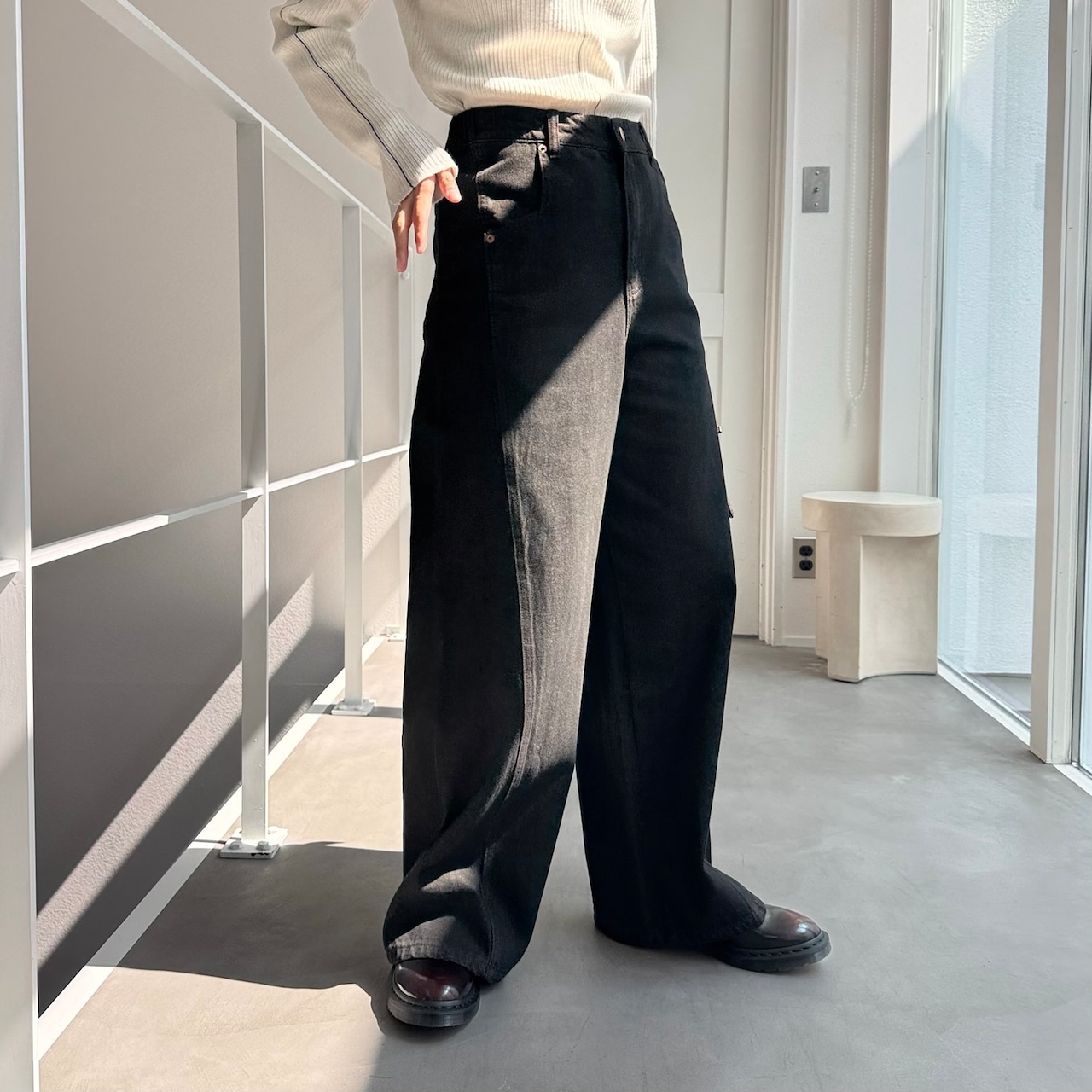 切替ワイドデニムPT/ブラック