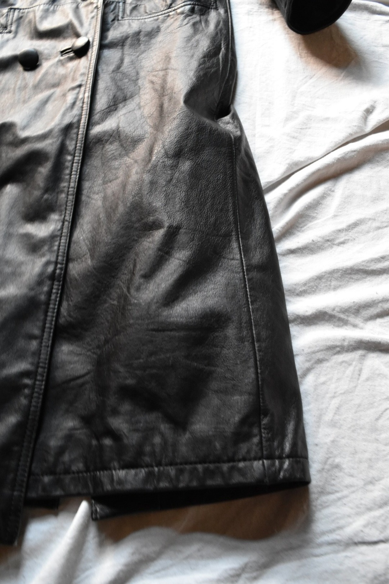 Black leather long coat