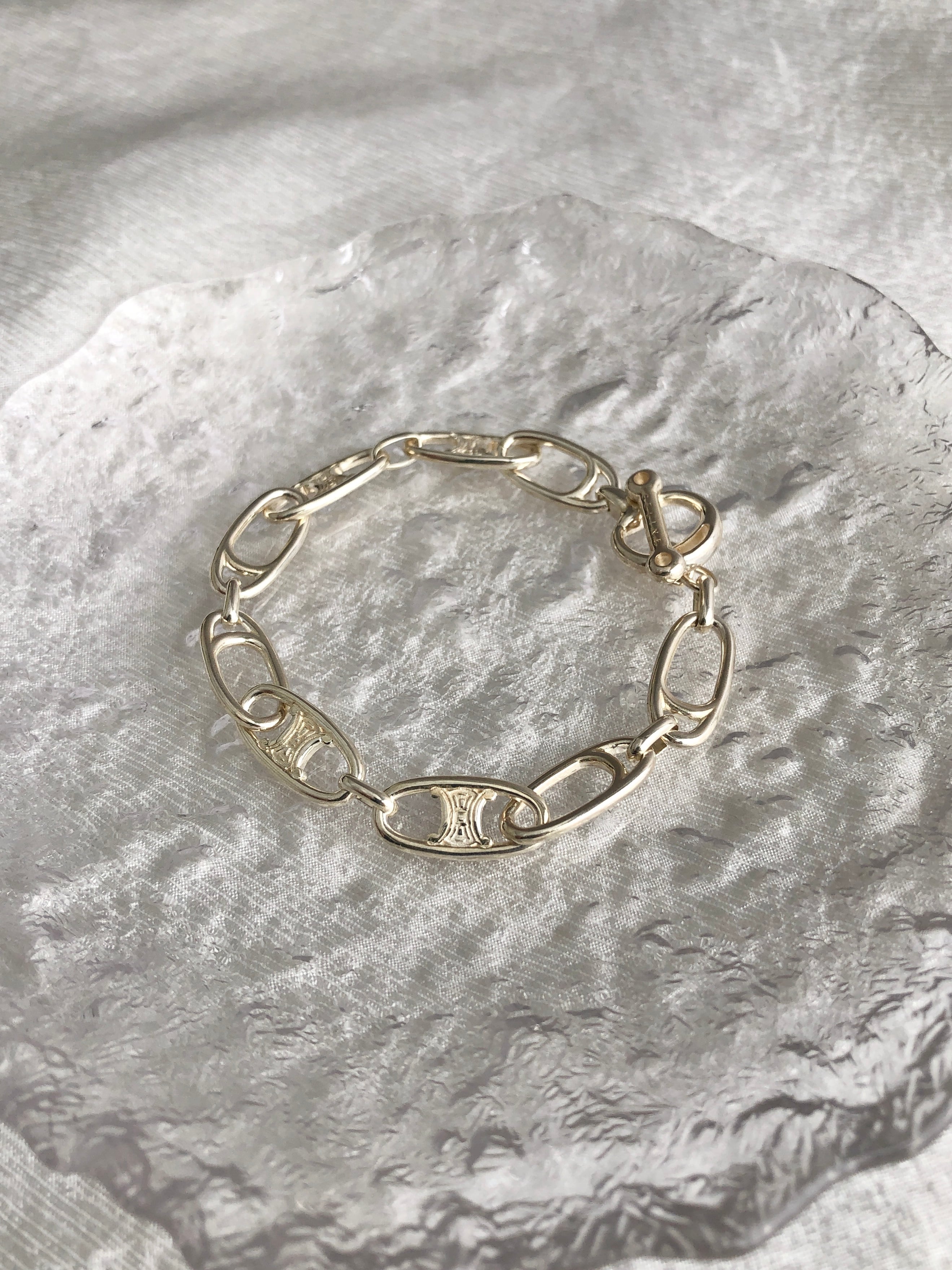 稀少品　美品　セリーヌ　ビンテージ　ブレスレット　シルバーカラー CELINE】セリーヌ ヴィンテージ SS マカダム ブレスレット シルバー