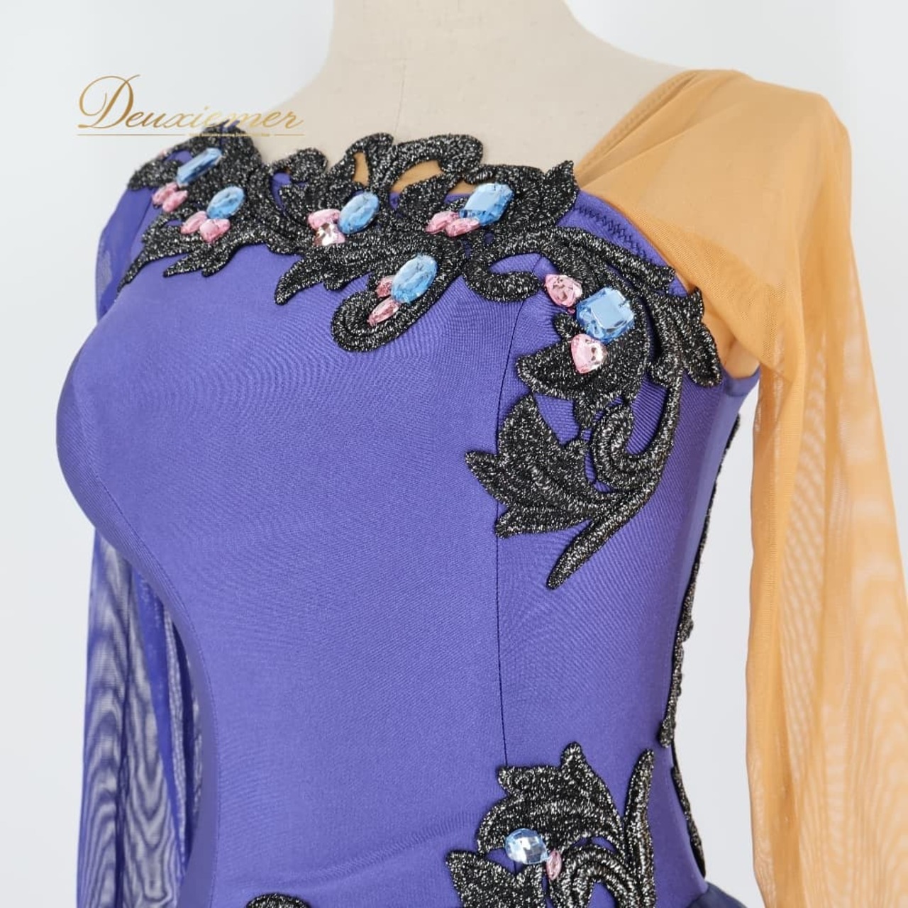 社交ダンス 衣装 ラテン ドレス ワンピース パープル系 ネイビー系 紺 紫 黒 セキネ SEKINE 日本製 レース デモ 競技 ダンス パーティ 発表会 競技用 ラテン用 デモンストレーション 発表会用上品 大人可愛い