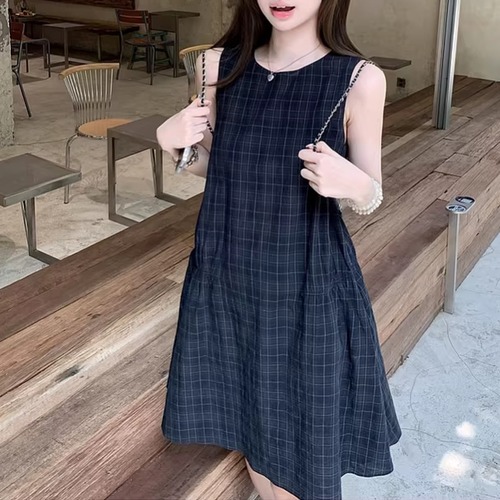 チェック柄ノースリーブワンピ ・76047