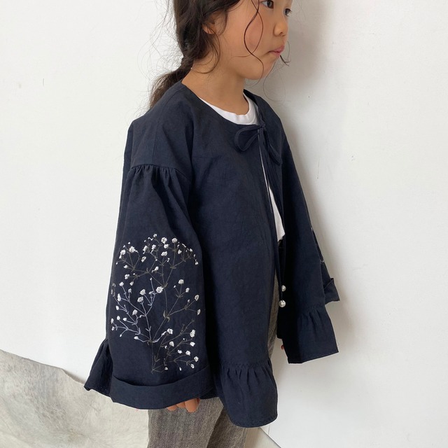 [ Kids ] カスミソウ刺繍ライトコート -dark navy- 梅雨寒軽量アウター