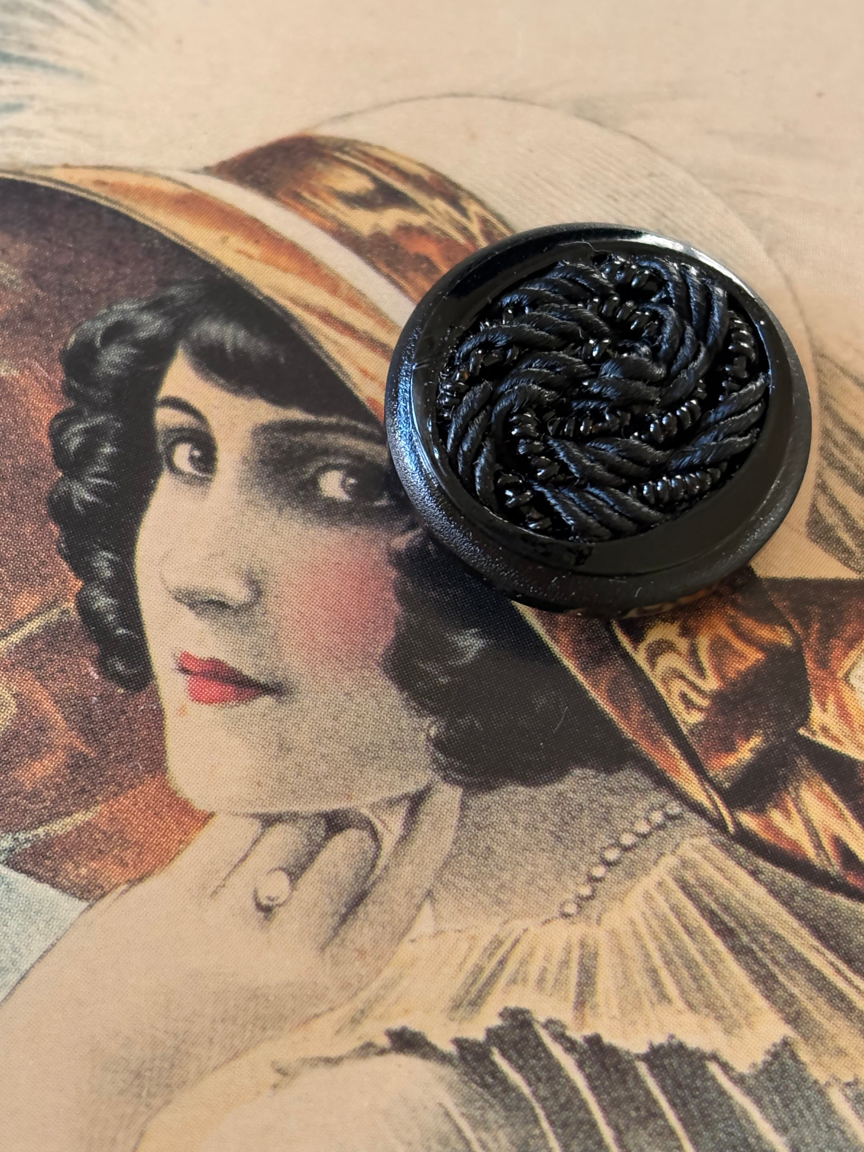 Japanese Vintage ボタン 22mm コードボタン ブラック ビーズ アクセサリーパーツ 装飾材 カルトナージュ