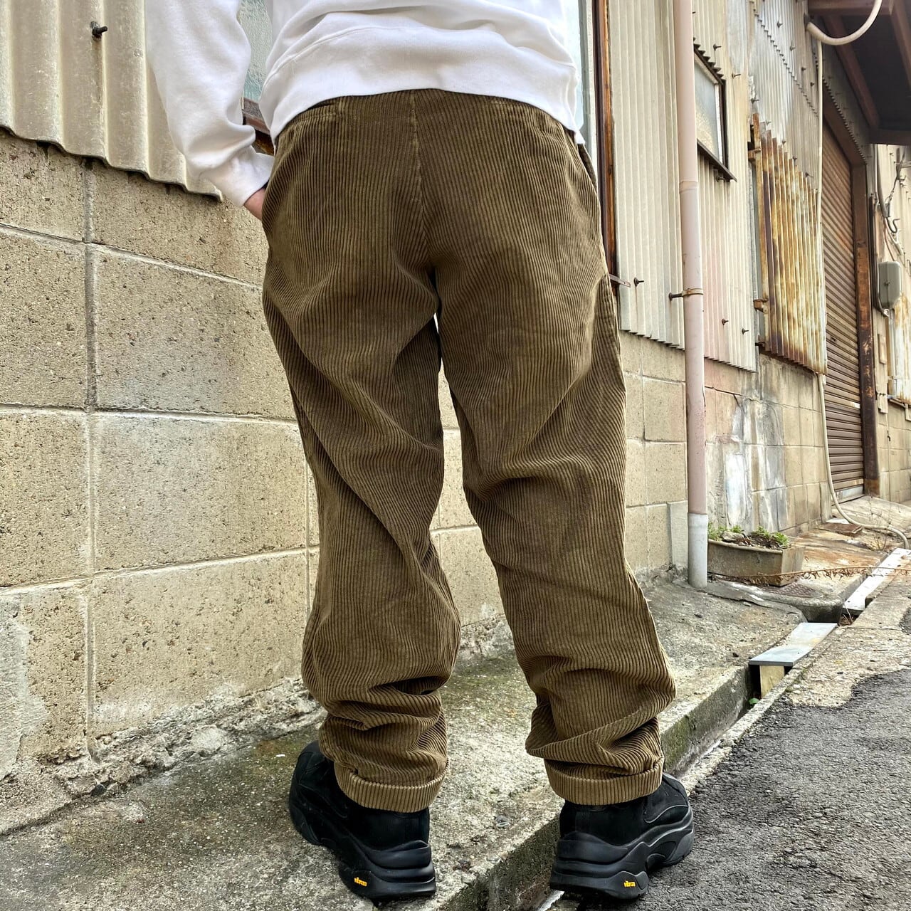 GAP ワイドコーデュロイパンツ 太畝 2タック グレー W32