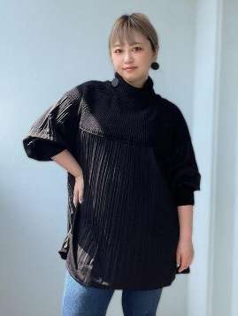 ロングカフスプリーツミニワンピース 大人かわいいコーデ きれいめ おしゃれ ボトルネック チュニック 大きいサイズ 韓国 CH8391