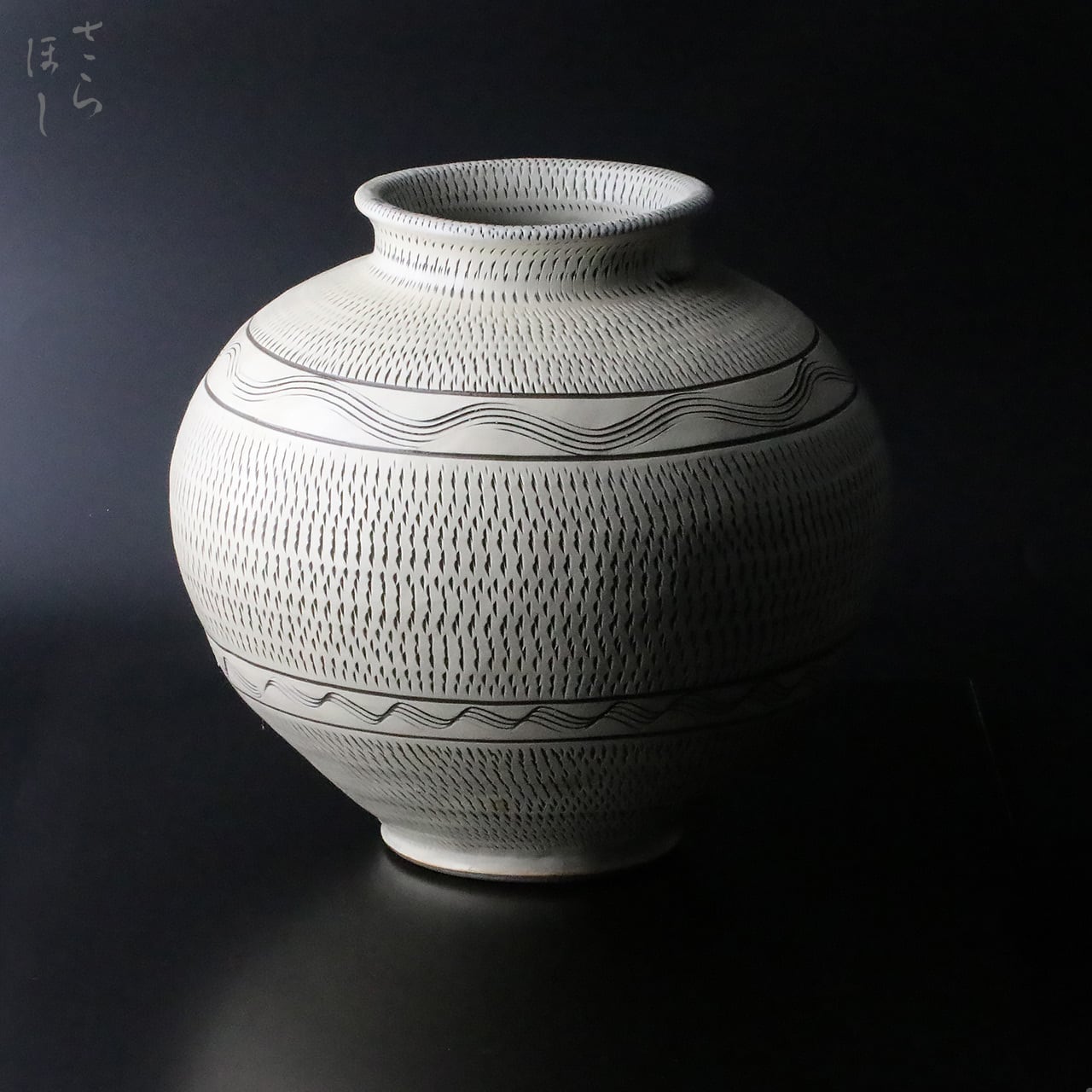 一点もの】小鹿田焼 小袋窯 5升丸花瓶 飛び鉋/櫛描き 高さ約29.5cm