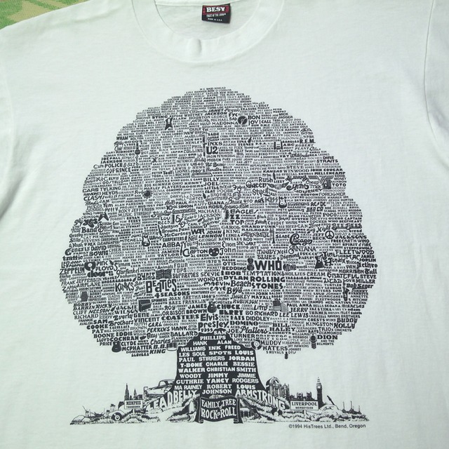 90s FAMILY TREE OF ROCK & ROLL Print T-Shirt（XL）WHITE | Wonder 