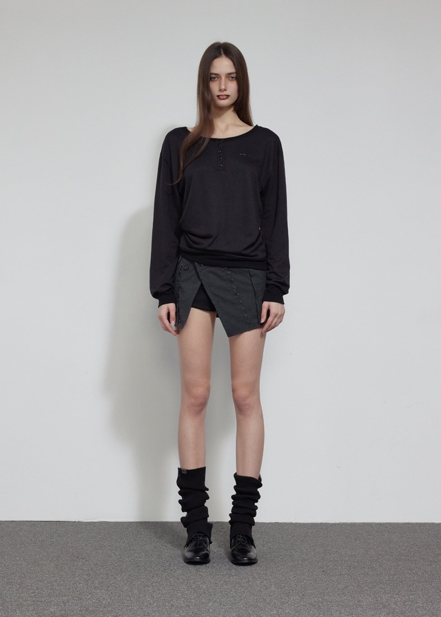[BOHEMIAN SEOUL] BUTTON-UP SIDE TUCK T, BLACK 正規品 韓国ブランド 韓国通販 韓国代行 韓国ファッション bohemseo ボヘミアンソウル ボヘムソ 日本 店舗