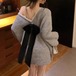 バックリボンレースVネックニット ・13606