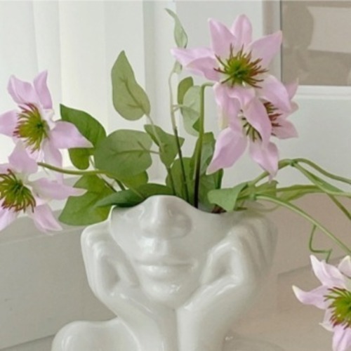 アート花瓶 人物モチーフ セラミック製 モダン彫刻 ホワイト フラワーベース インテリア雑貨 現代アート 手のひら 顔 オブジェ ミニマル 韓国インテリア 光沢仕上げ