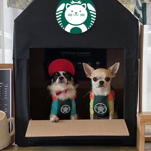 【PET】ネコロゴ&ポケット付きダークグリーンお腹エプロン