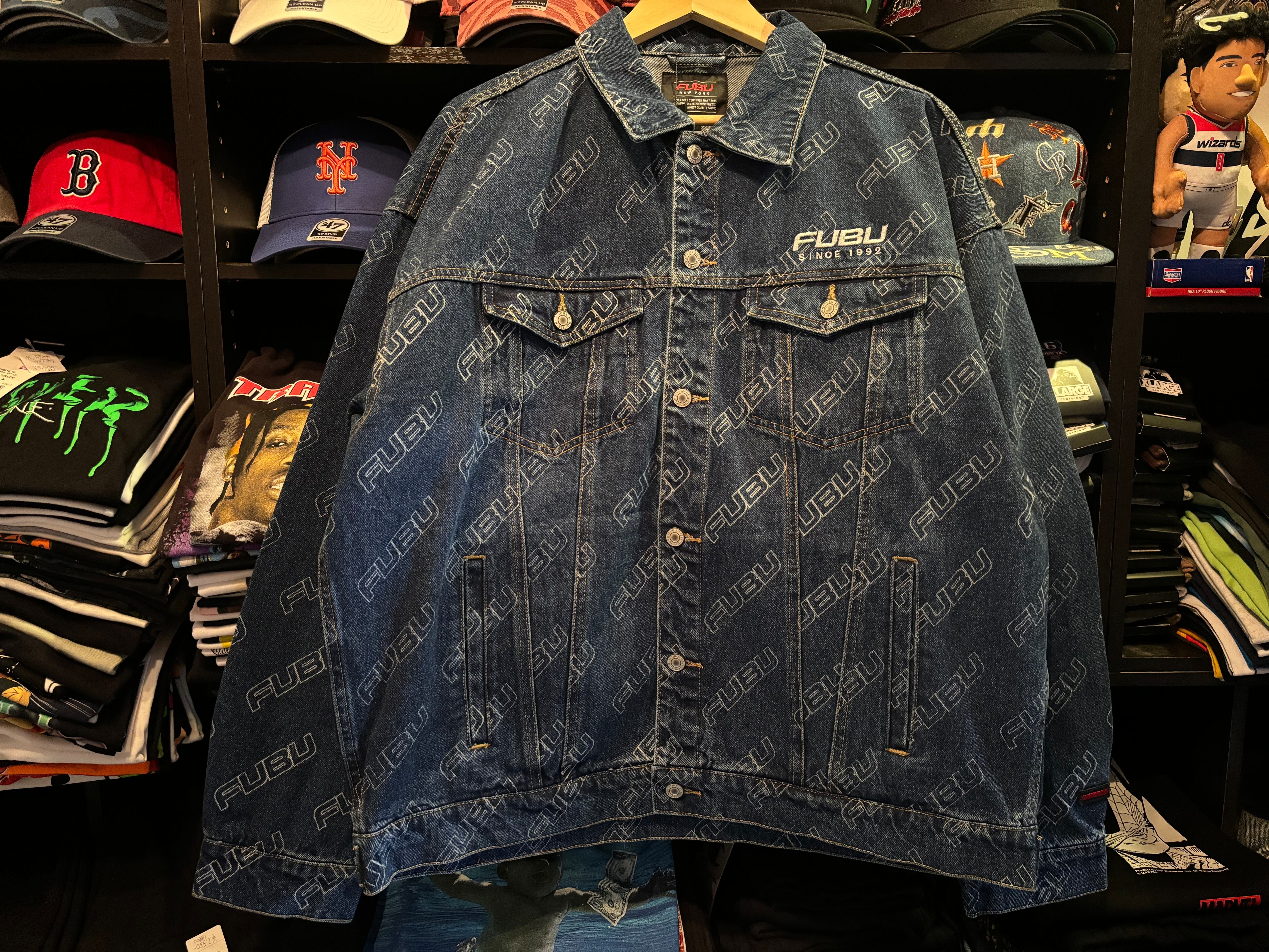 メンズ FUBU XL JACKET/総柄デニムジャケット ロゴ【FAM-42308】