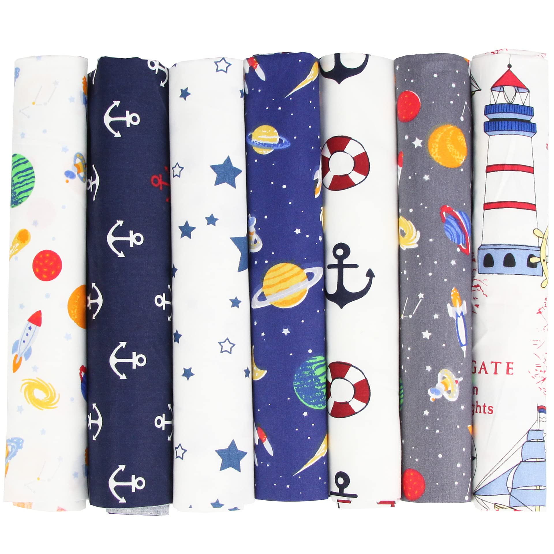 【特価処分】siawadeky パッチワーク布 7枚セット 生地 綿 カットクロス 可愛い はぎれ 布セット 子供向け 惑星プリント 縫う手作り DIY 裁縫 ハンドメイド 手芸素材 給食袋 ポーチ 50*50cm