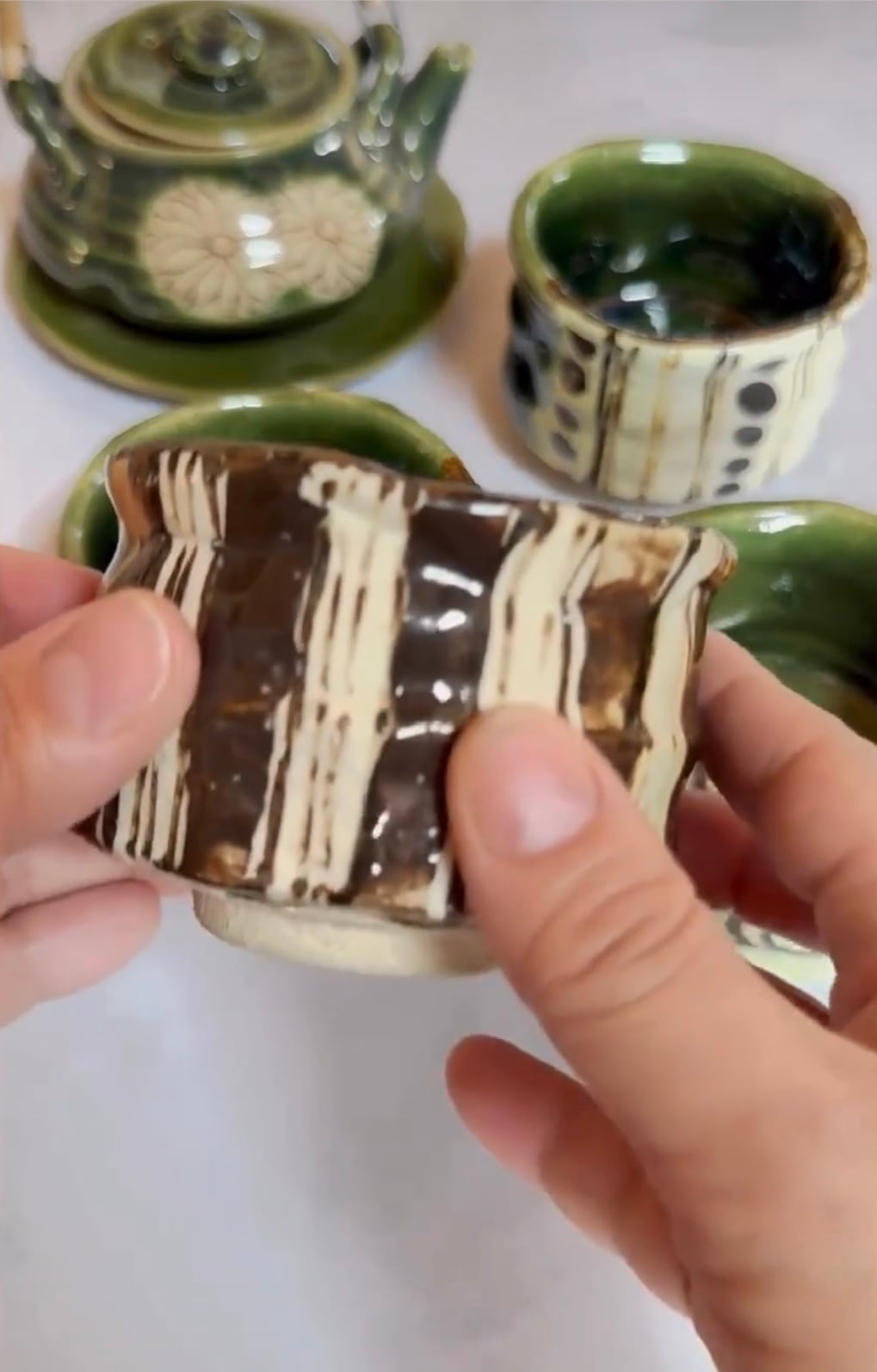 京焼楽入窯 織部焼 oribe湯呑み4客セット | Leaf ジャパニーズ