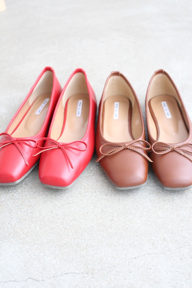square toe ribbon flat shoes