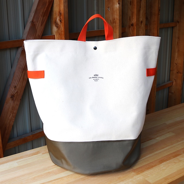 CANVAS STORAGE BAG (white×khaki/orange tape)