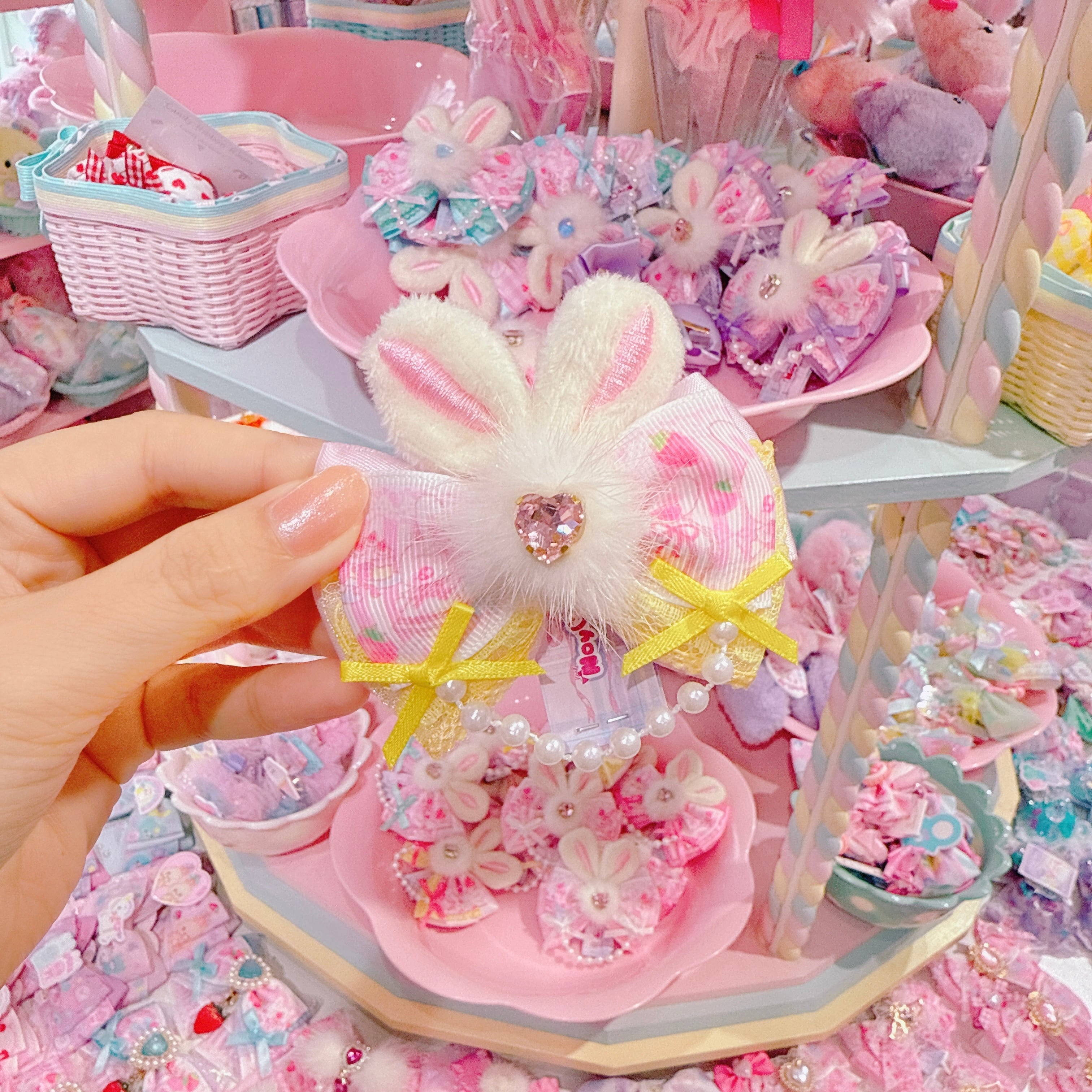 【F7】62-51うさ耳リボンヘアクリップ