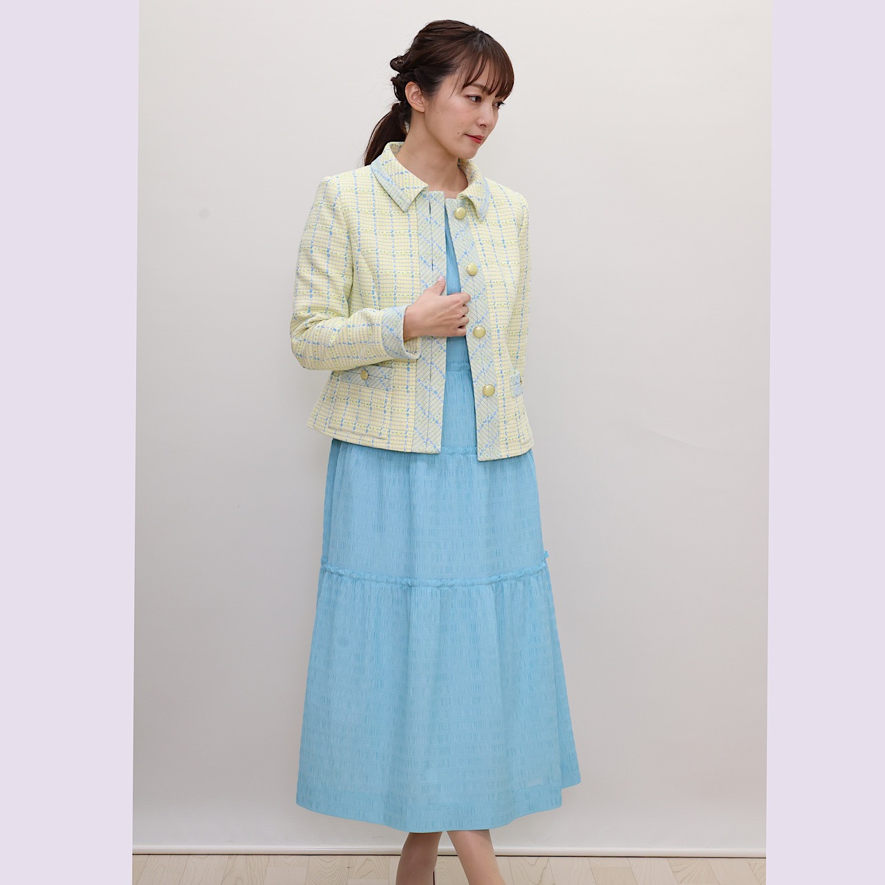 ＜ワンピース＞★春夏企画★　品番１０２３２１３　（イタリー製：SERICA・ジャガードボーダーシャーリング）