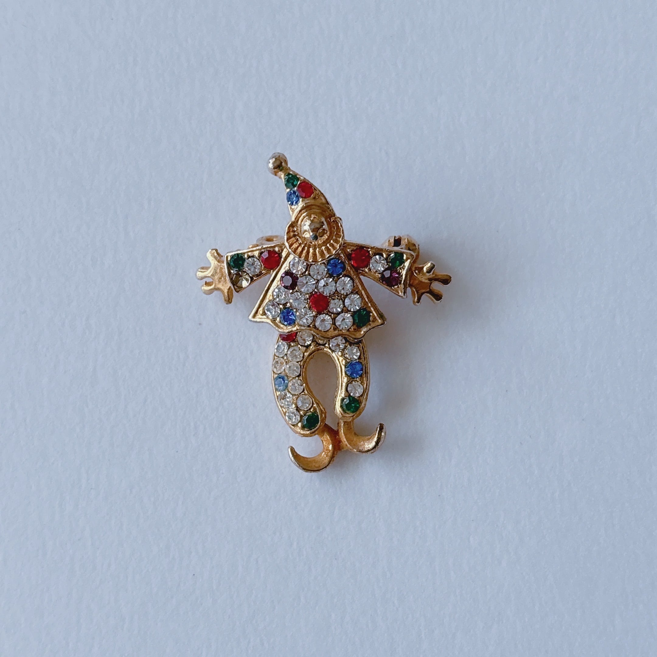Vintage 70s - 80s gold tone clear red blue green rhinestone