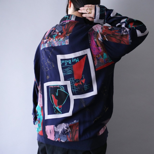 dark coloring art graphic pattern over silhouette shirt pullover