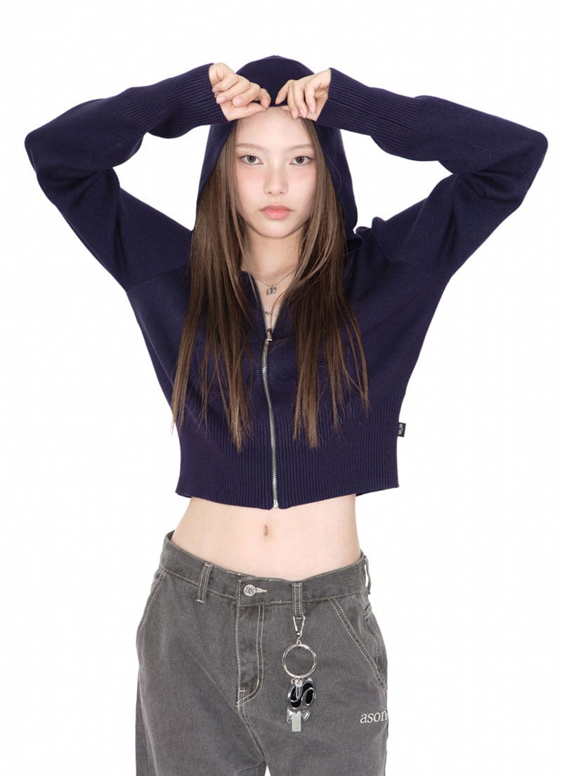 as”on] PUNCHED KNIT HOOD ZIP-UP / NAVY 正規品 韓国ブランド 韓国