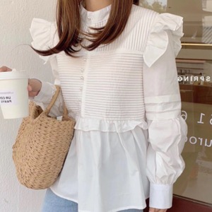 パールボタンショルダーフリルブラウス　　2265